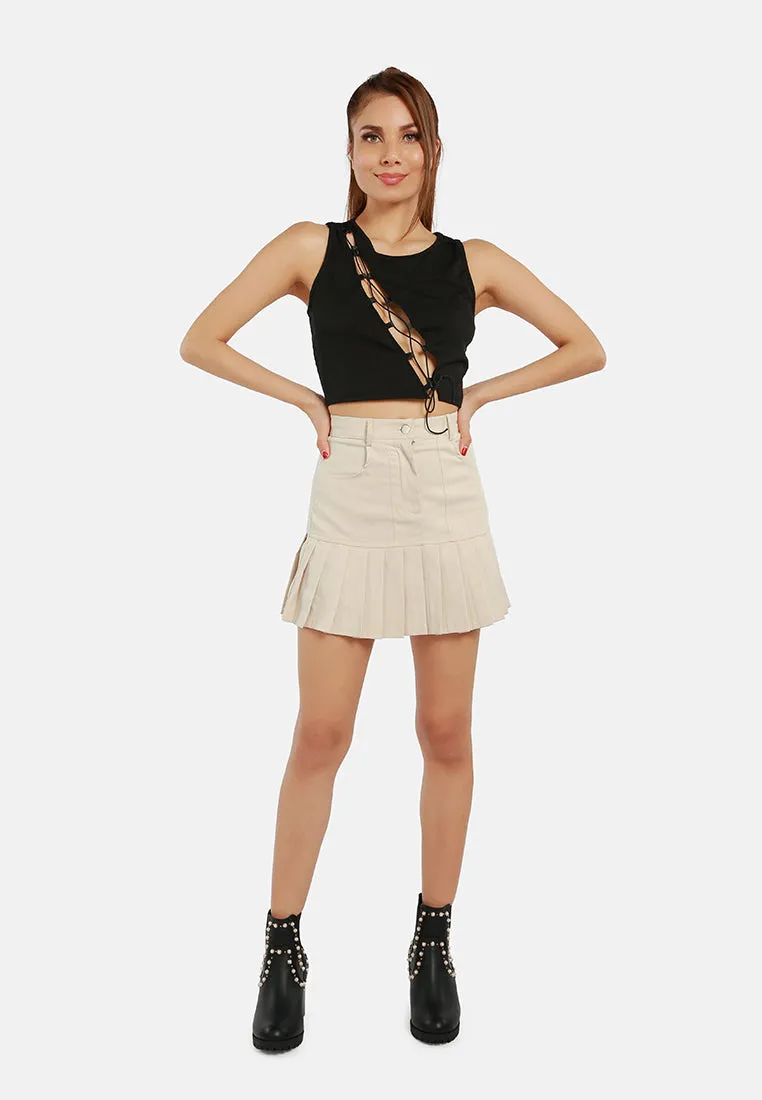 Knitted Cut Out Drawstring Crop Top
