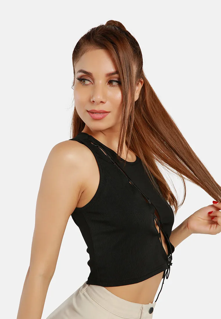 Knitted Cut Out Drawstring Crop Top