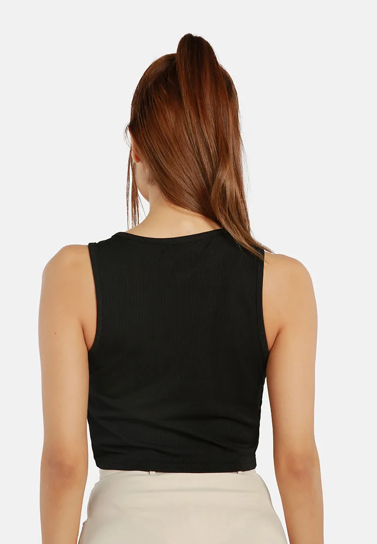 Knitted Cut Out Drawstring Crop Top
