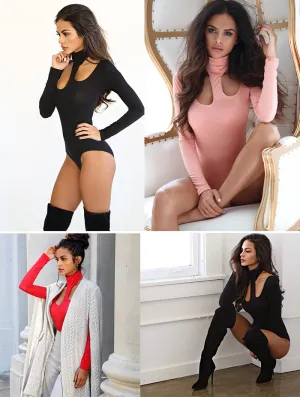 Knitted Hollow Long Sleeve Club Bodysuit