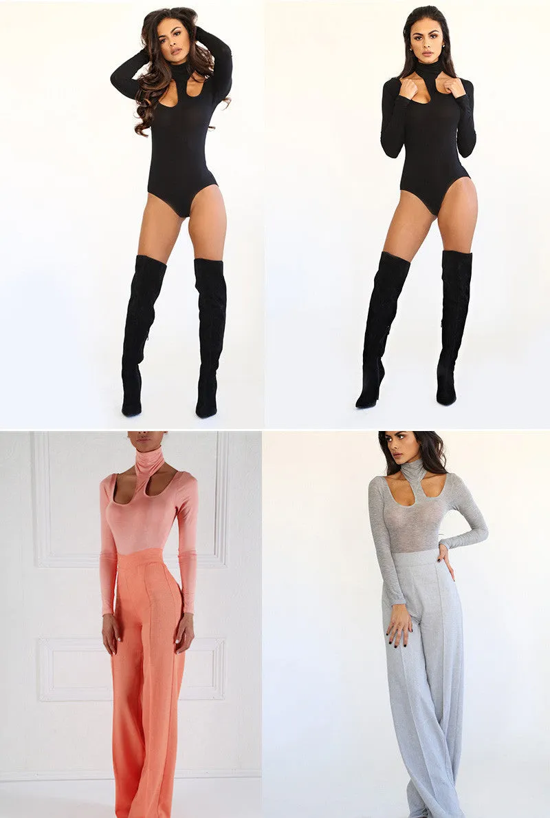 Knitted Hollow Long Sleeve Club Bodysuit