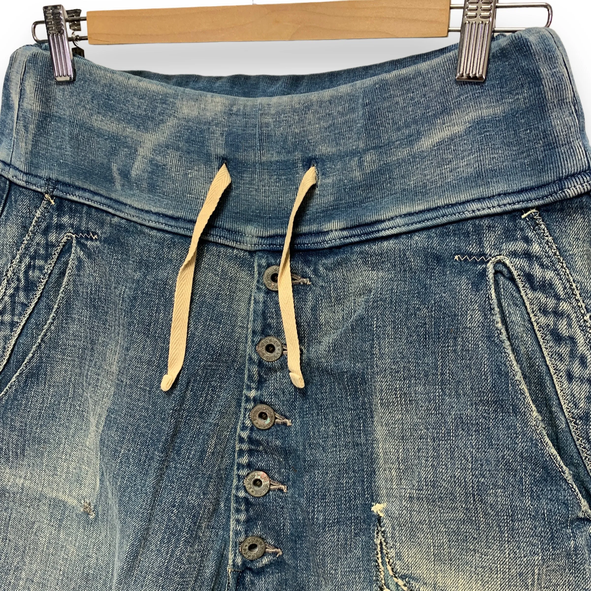 [L] Kapital Indigo Denim Distressed Boro Shorts