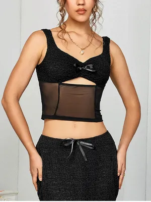 Lace Cut Out Mesh Crop Top