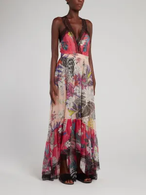 Lace Hem Tropical Maxi Dress