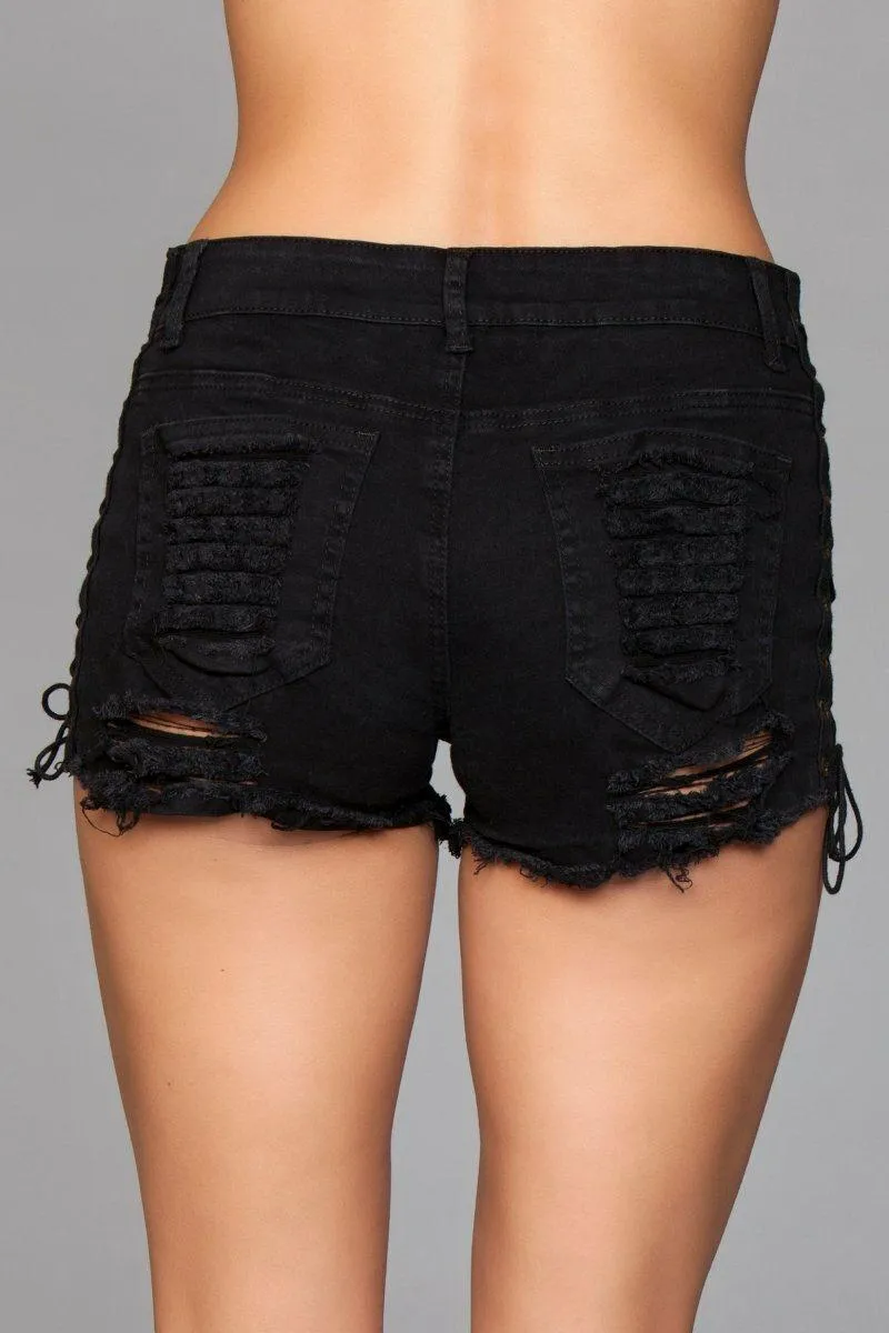 Lace Up Side Denim Shorts