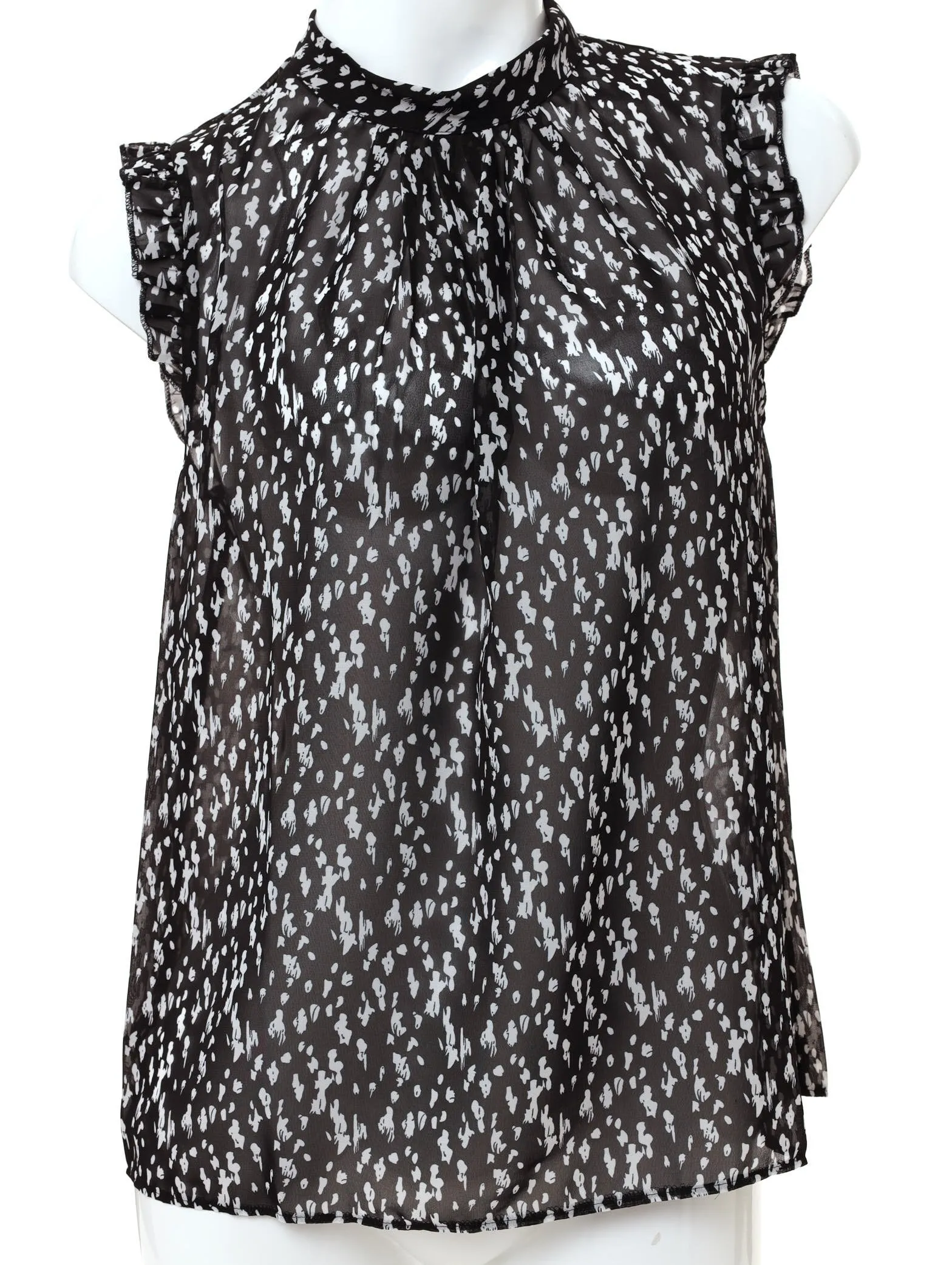 Ladies Abstract Print Chiffon Ruffle Detail Cami