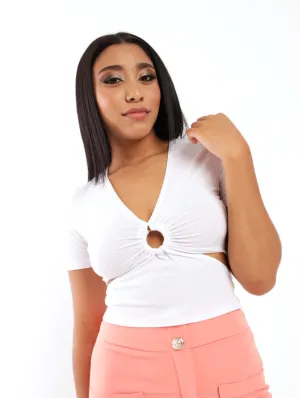 Ladies Cut Out Ring Tee - White
