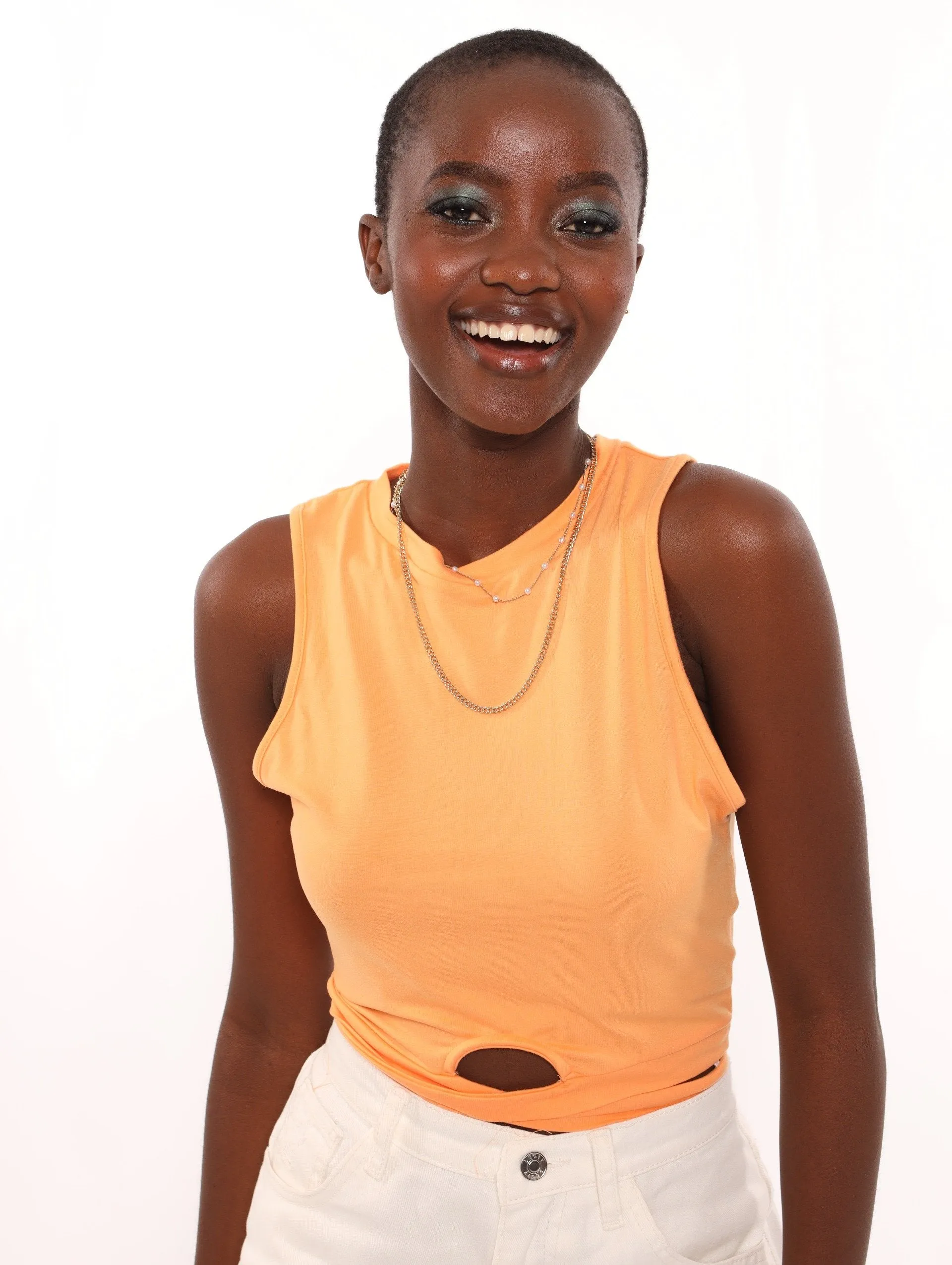 Ladies Cut-Out Waist Tank - Orange