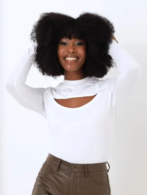 Ladies Long Sleeve Cut Out Tee - White