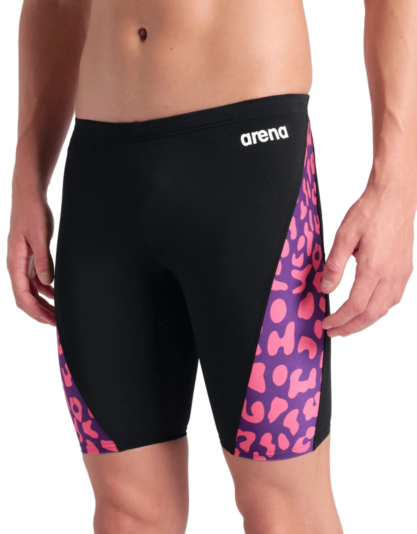 Leopard Printed Swim Jammer - Black/Fuchsia Multi