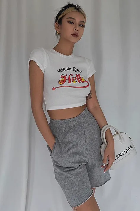 Letter Print Cut Out Tops Tees