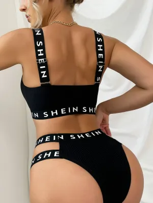 Letter Tape Cut-out Lingerie Set