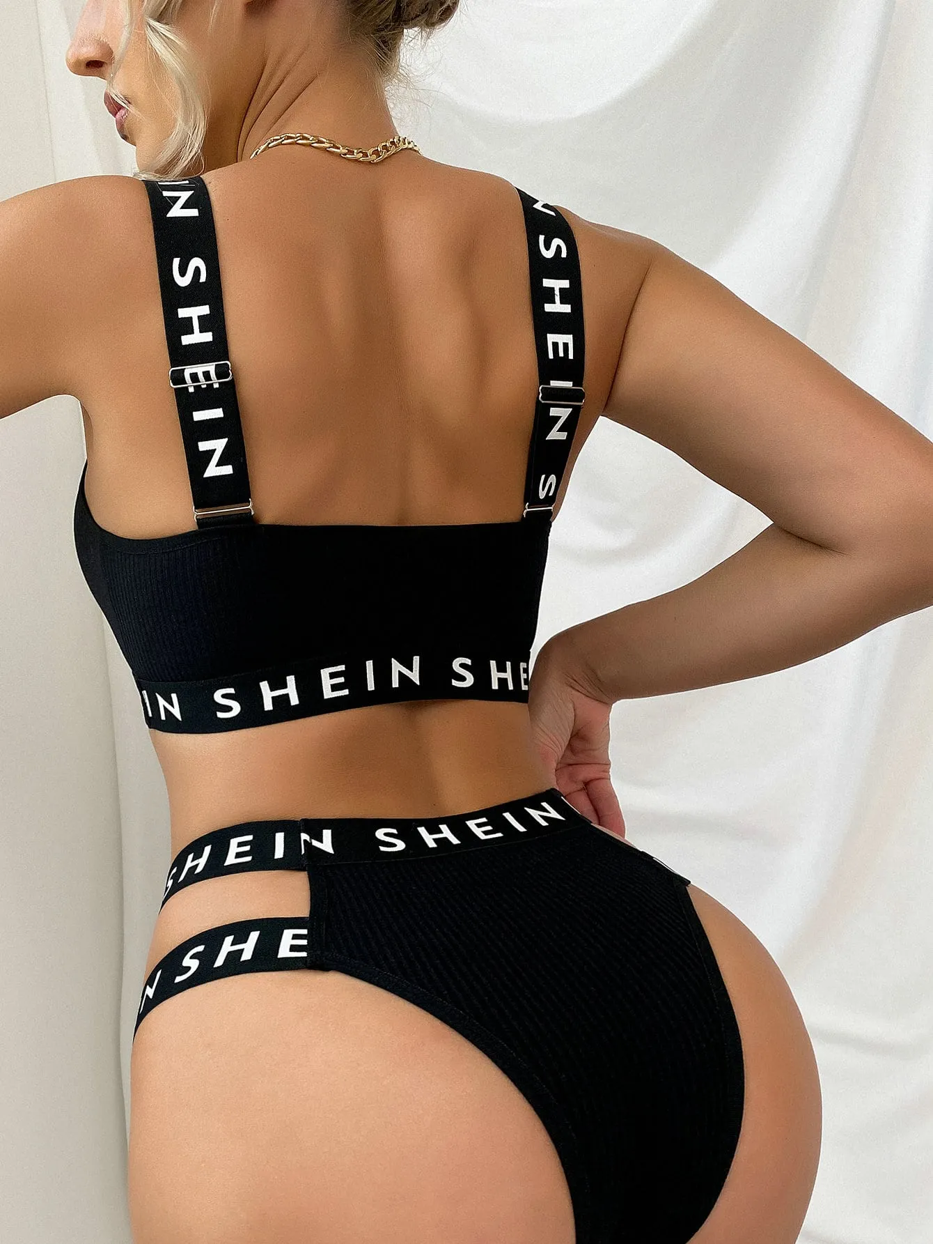 Letter Tape Cut-out Lingerie Set