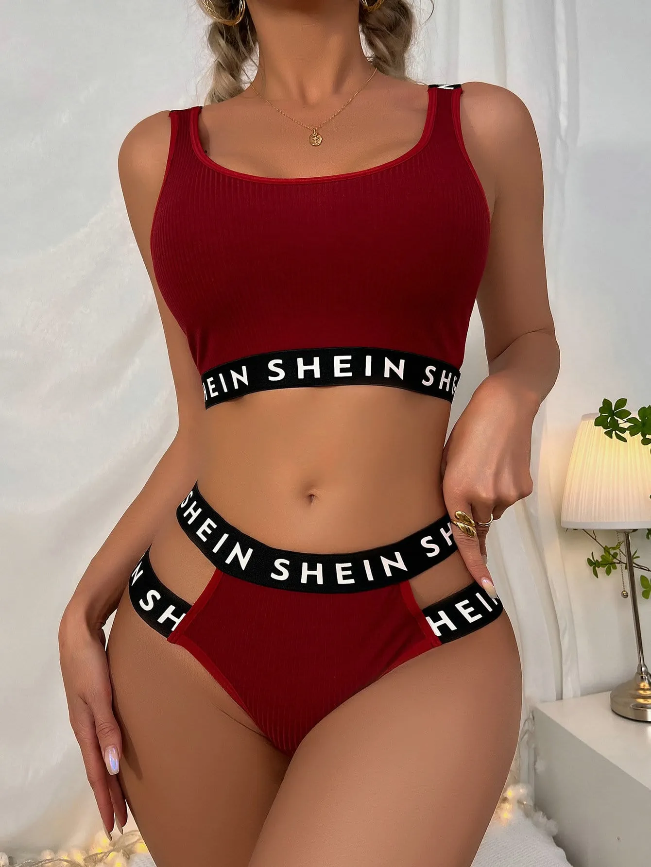 Letter Tape Cut-out Lingerie Set