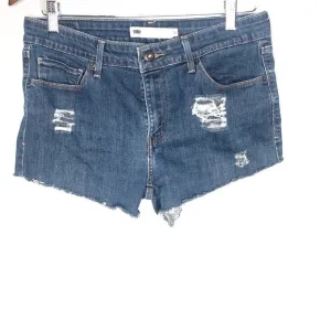 Levi’s dark wash jean cut off distressed shorts