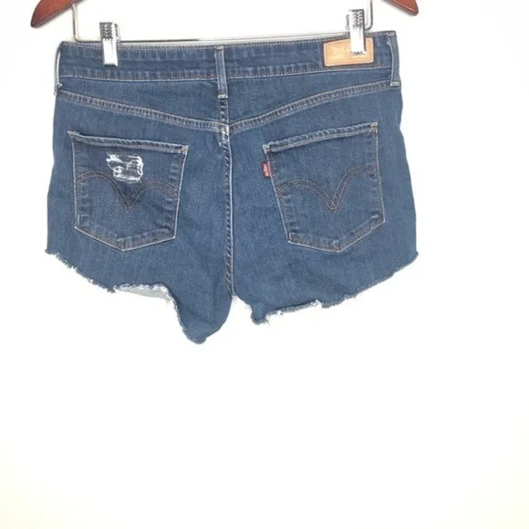 Levi’s dark wash jean cut off distressed shorts