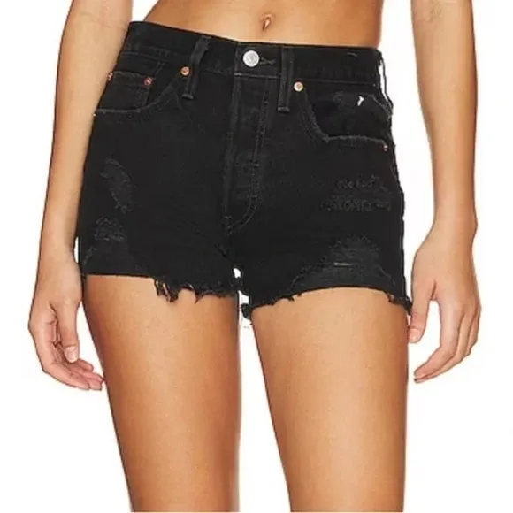 LEVI'S NWT $69.50 501 Distressed 5 Pocket High Rise Black Shorts Size 34