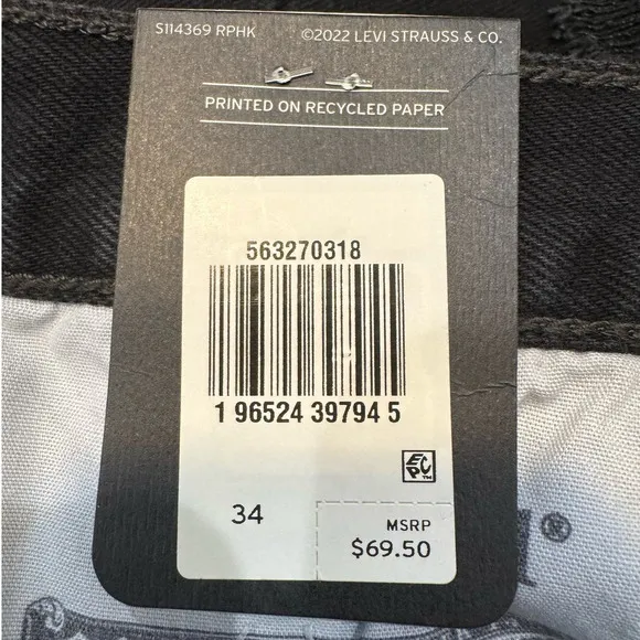 LEVI'S NWT $69.50 501 Distressed 5 Pocket High Rise Black Shorts Size 34