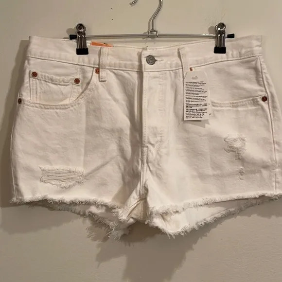 Levi’s Original Fit 501 Buttonfly White Distressed Jean Shorts