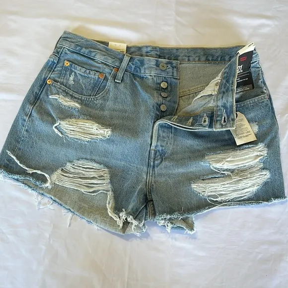 Levi’s Premium 501 Jean Shorts Distressed High Rise Size 32 NWT