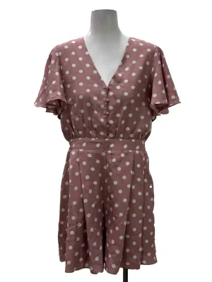 Light Pink V-Neck Polka Dot Romper