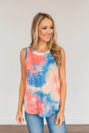 Live Colorfully Tie Dye Tank Top- Coral Multi-Color