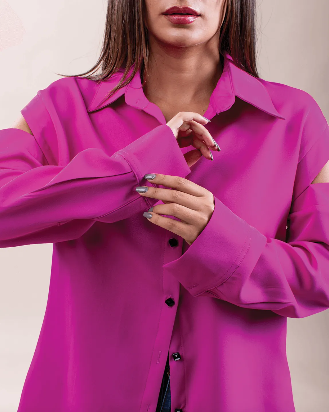 Long-Sleeve Cut Out Plain Shirt
