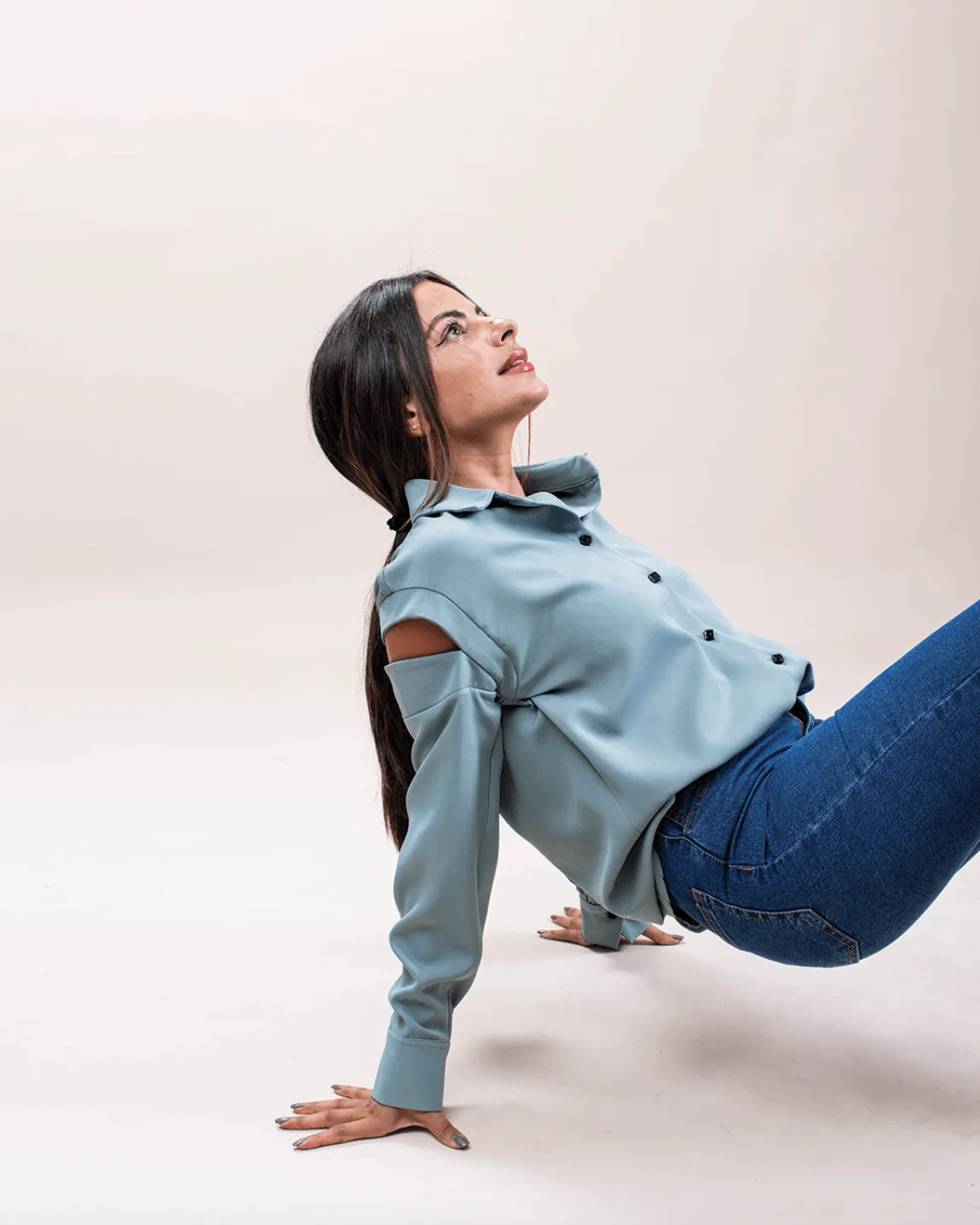 Long-Sleeve Cut Out Plain Shirt