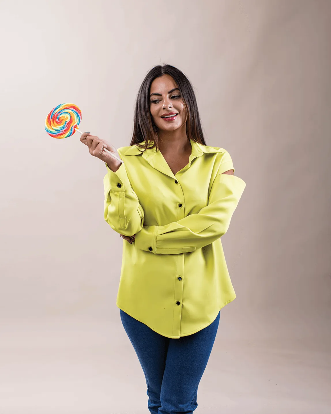 Long-Sleeve Cut Out Plain Shirt