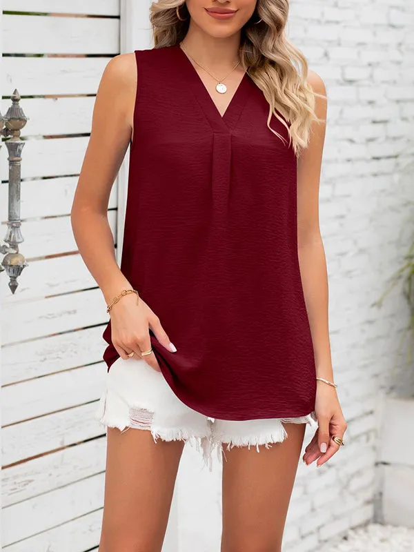 Loose Sleeveless Solid Color V-Neck Vest Top