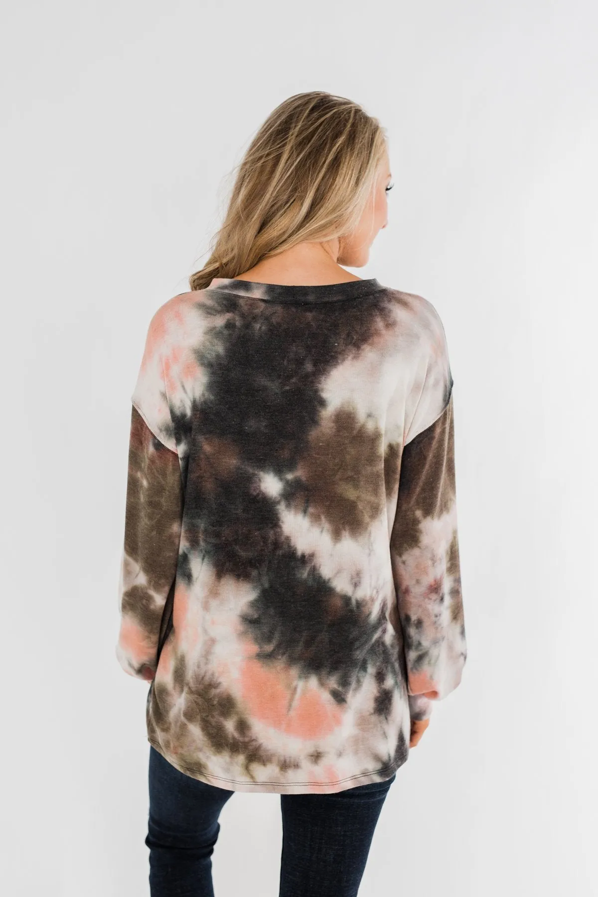 Love On My Mind Tie Dye Pullover Top- Charcoal & Coral