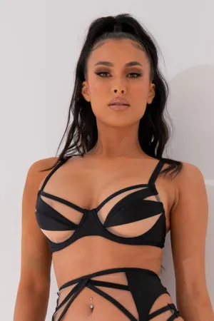 Lunalae Intimates Adele Mesh Cut Out Underwire Bra - Recycled Black