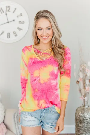 Make It Fun Criss-Cross Top- Bright Pink, Yellow, & Ivory