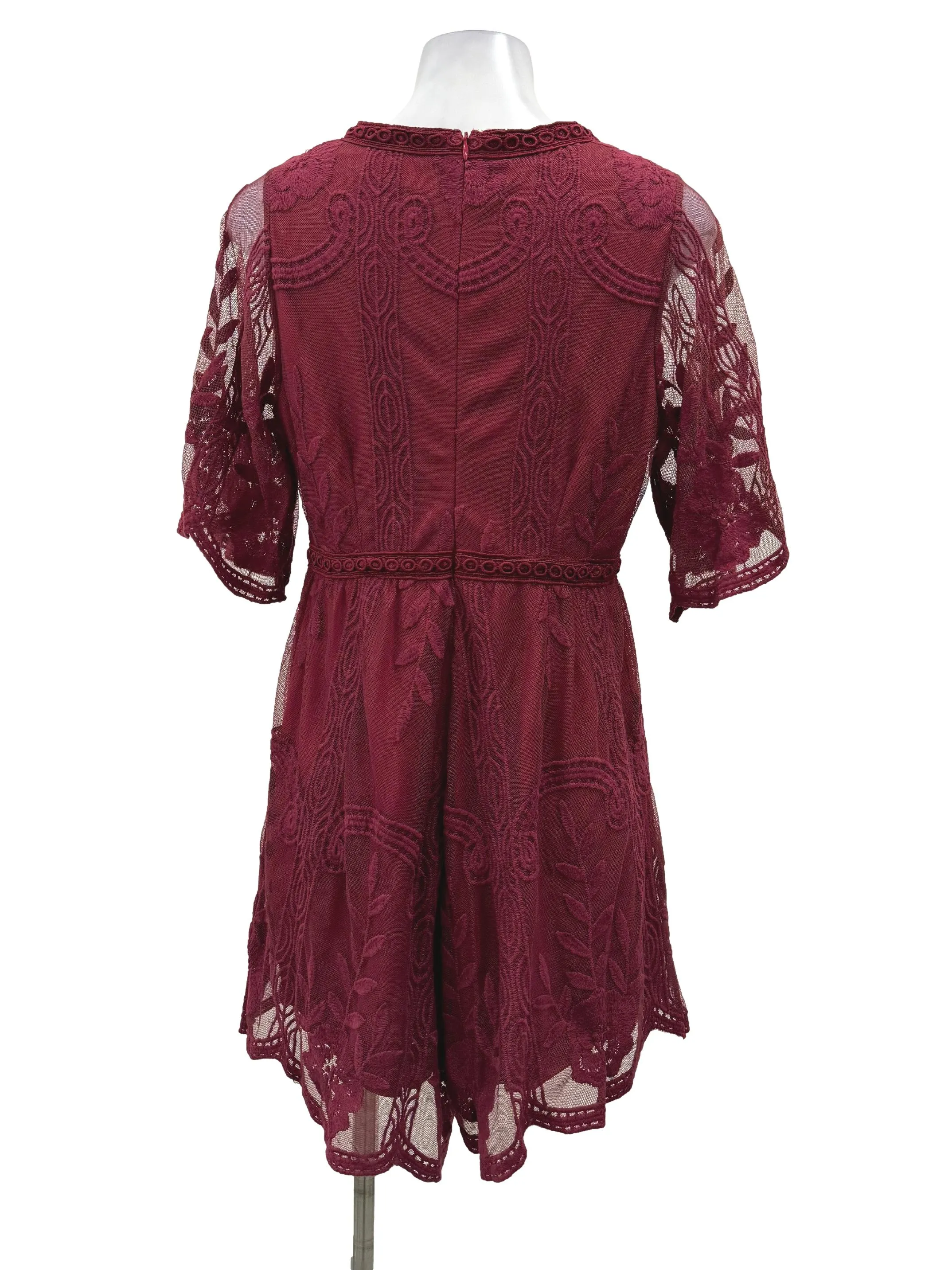 Maroon Lace V Neck Romper