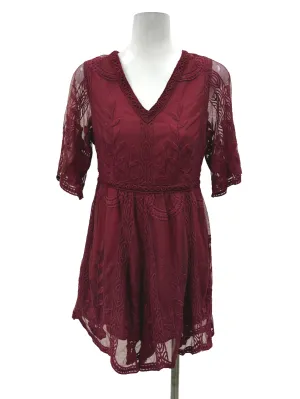 Maroon Lace V Neck Romper