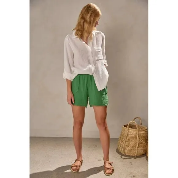 Melissa Nepton Suri Gauze Drawstring Shorts In Island Green Size Large