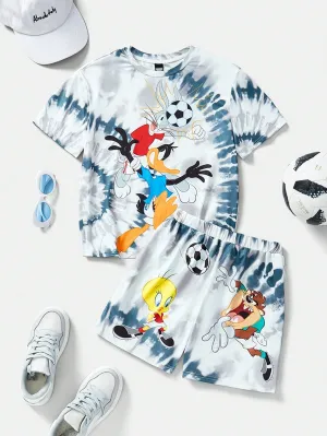 Mens tie dye t shirts|  Boy's Cool Grey Tie-Dye Cartoon T-Shirt