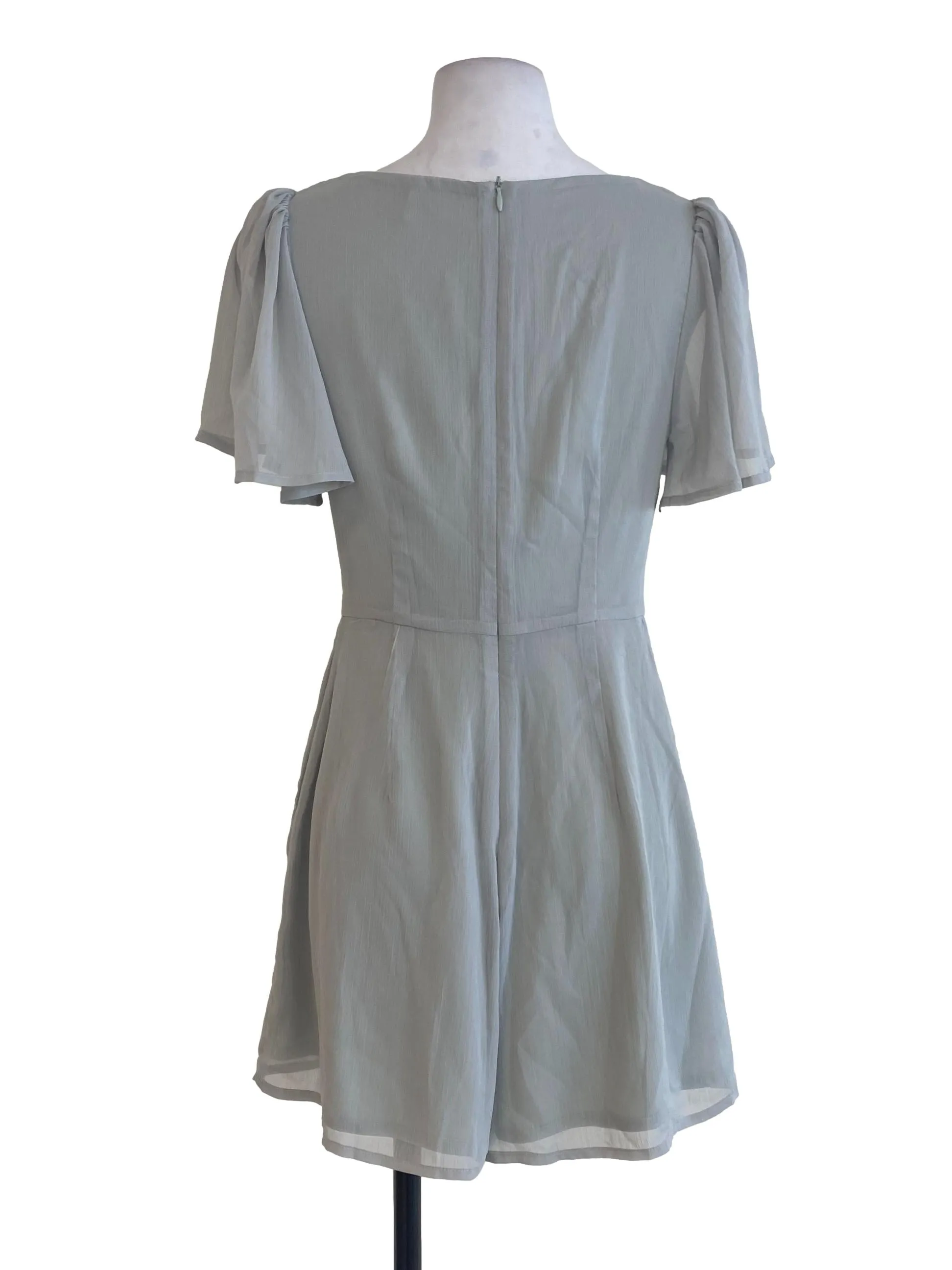 Mint V Neck Half Pleated Rompers