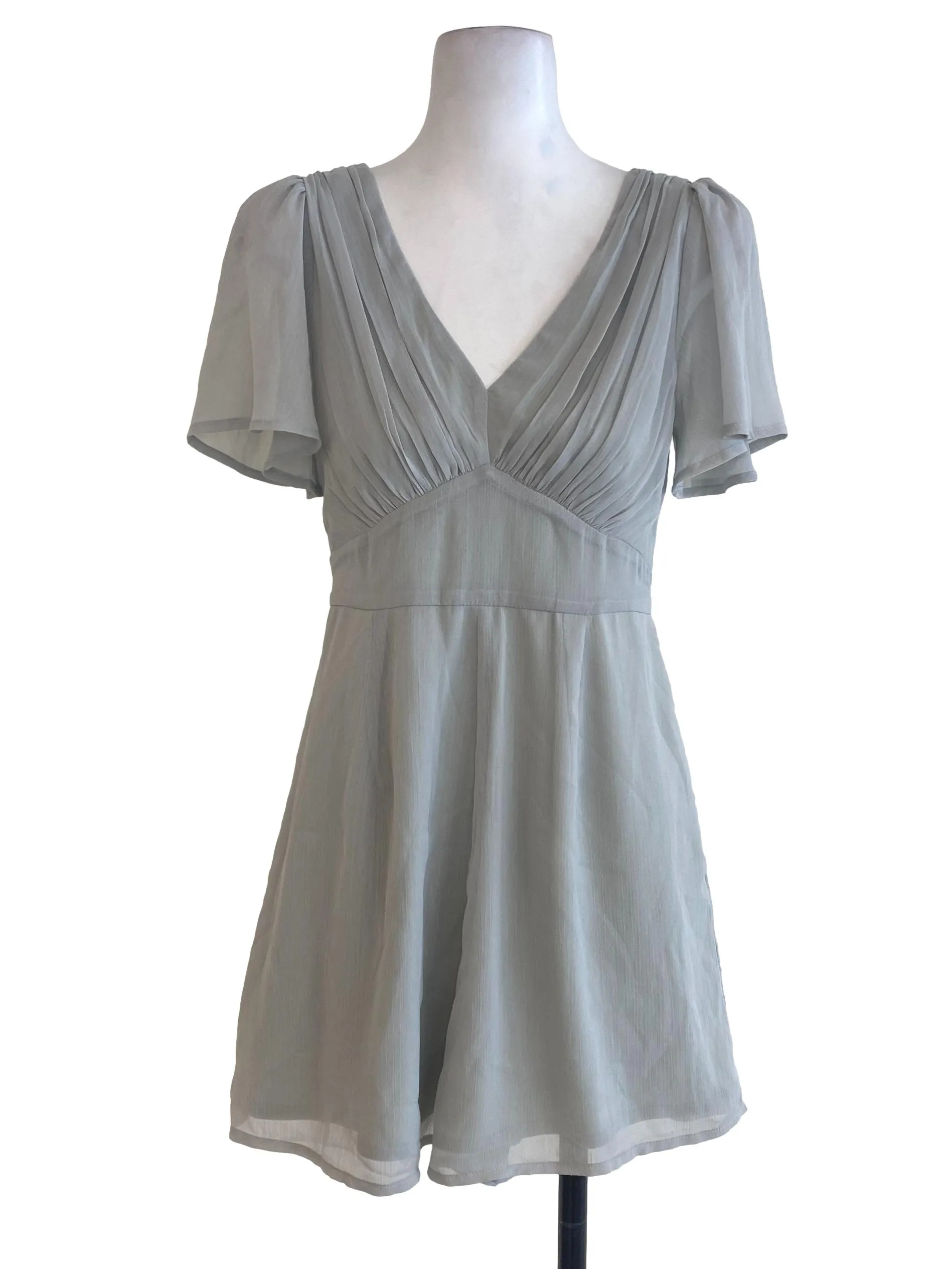 Mint V Neck Half Pleated Rompers