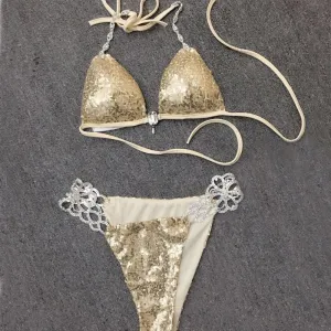 Missord Sexy V-neck halter Metal chain sequin FT6700