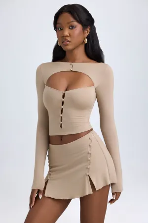 Modal Cut-Out Button-Detail Top in Taupe