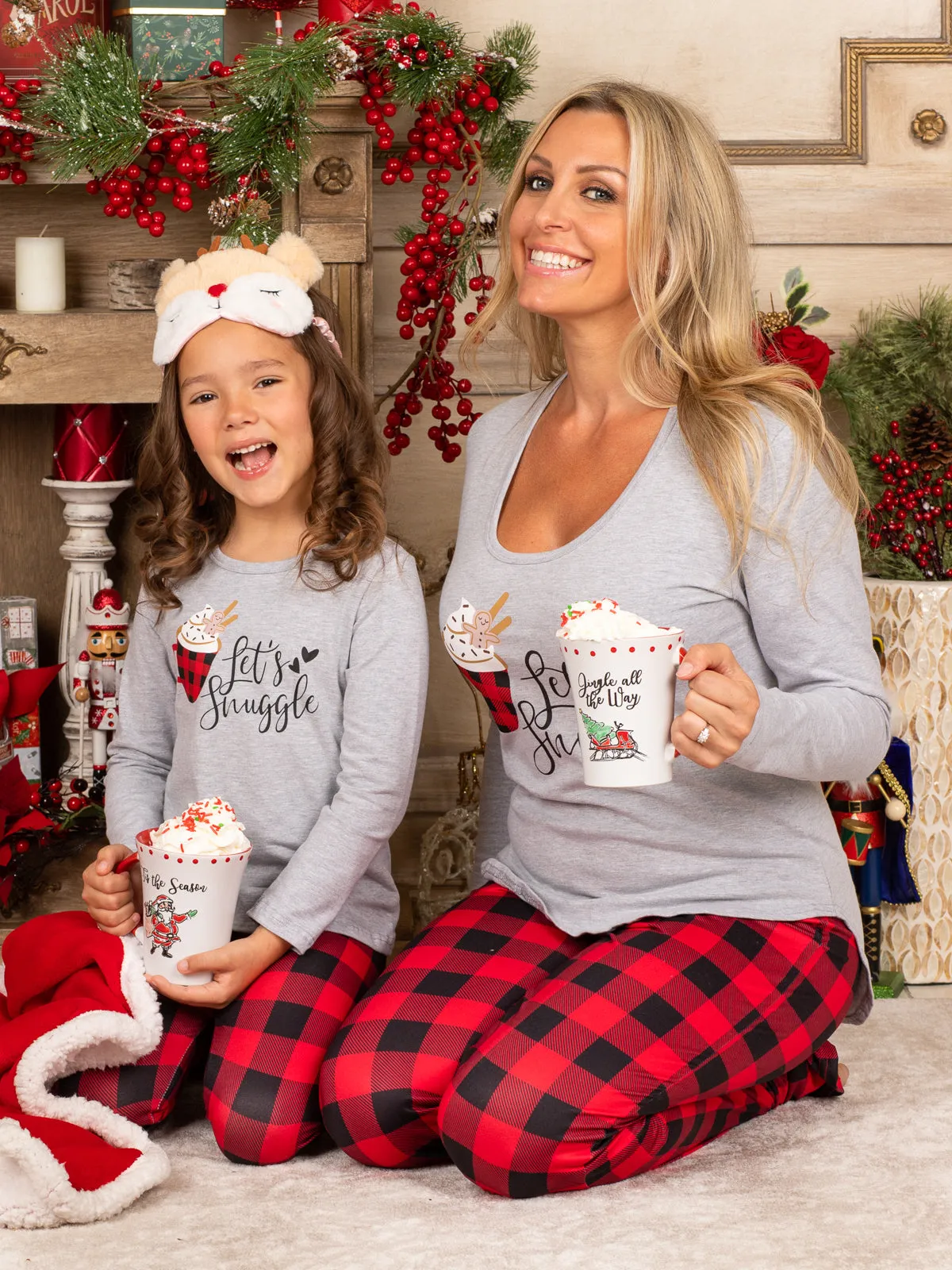 Mommy and Me Let's Snuggle Plaid Pajama Set