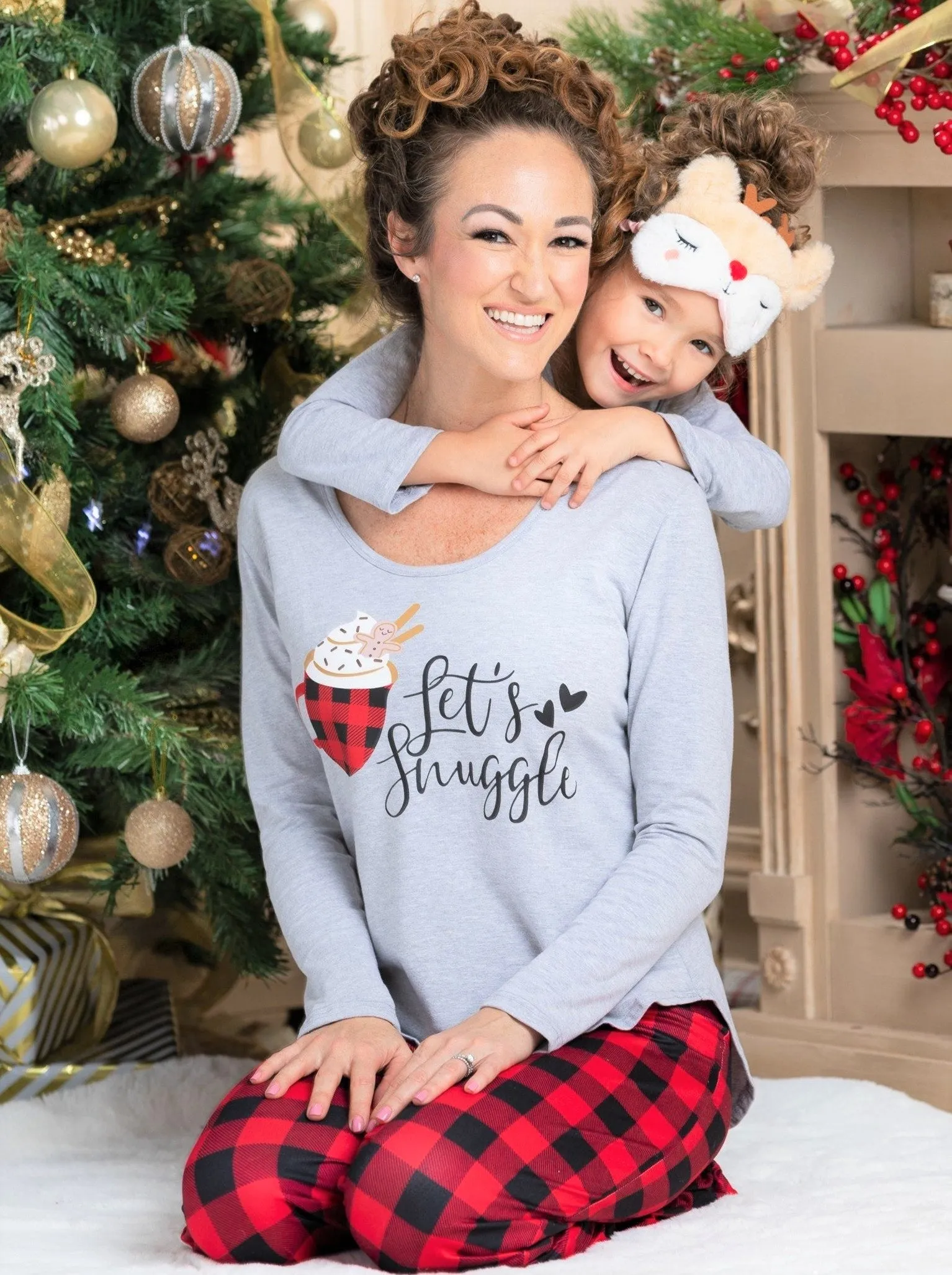 Mommy and Me Let's Snuggle Plaid Pajama Set