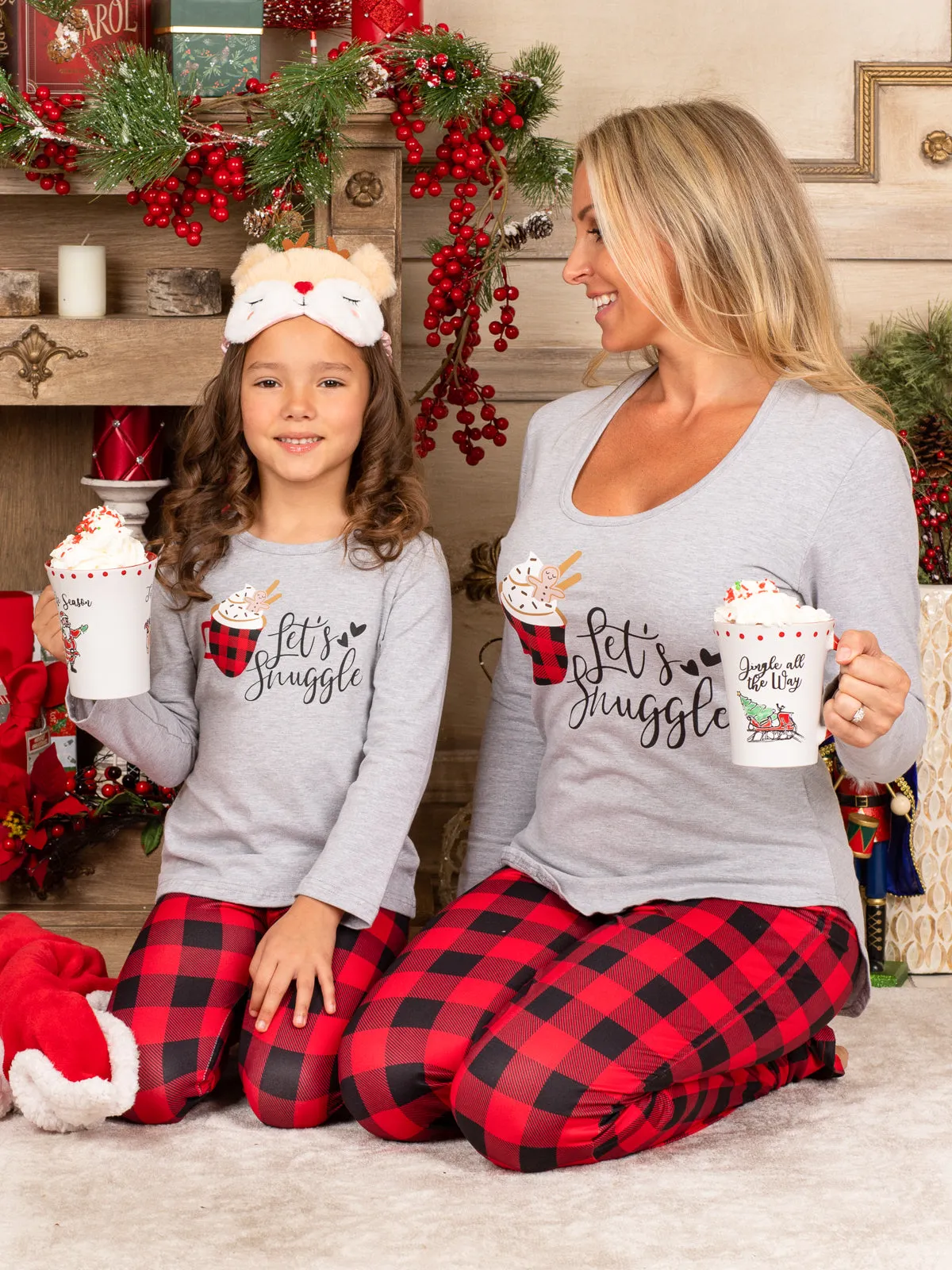 Mommy and Me Let's Snuggle Plaid Pajama Set