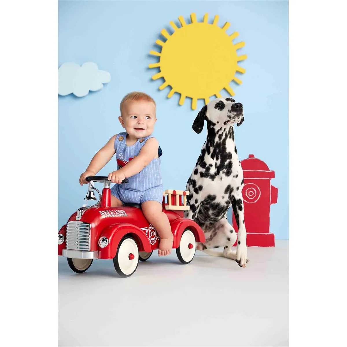 Mud Pie Pinstripe Chambray Fire Truck Jon Jon