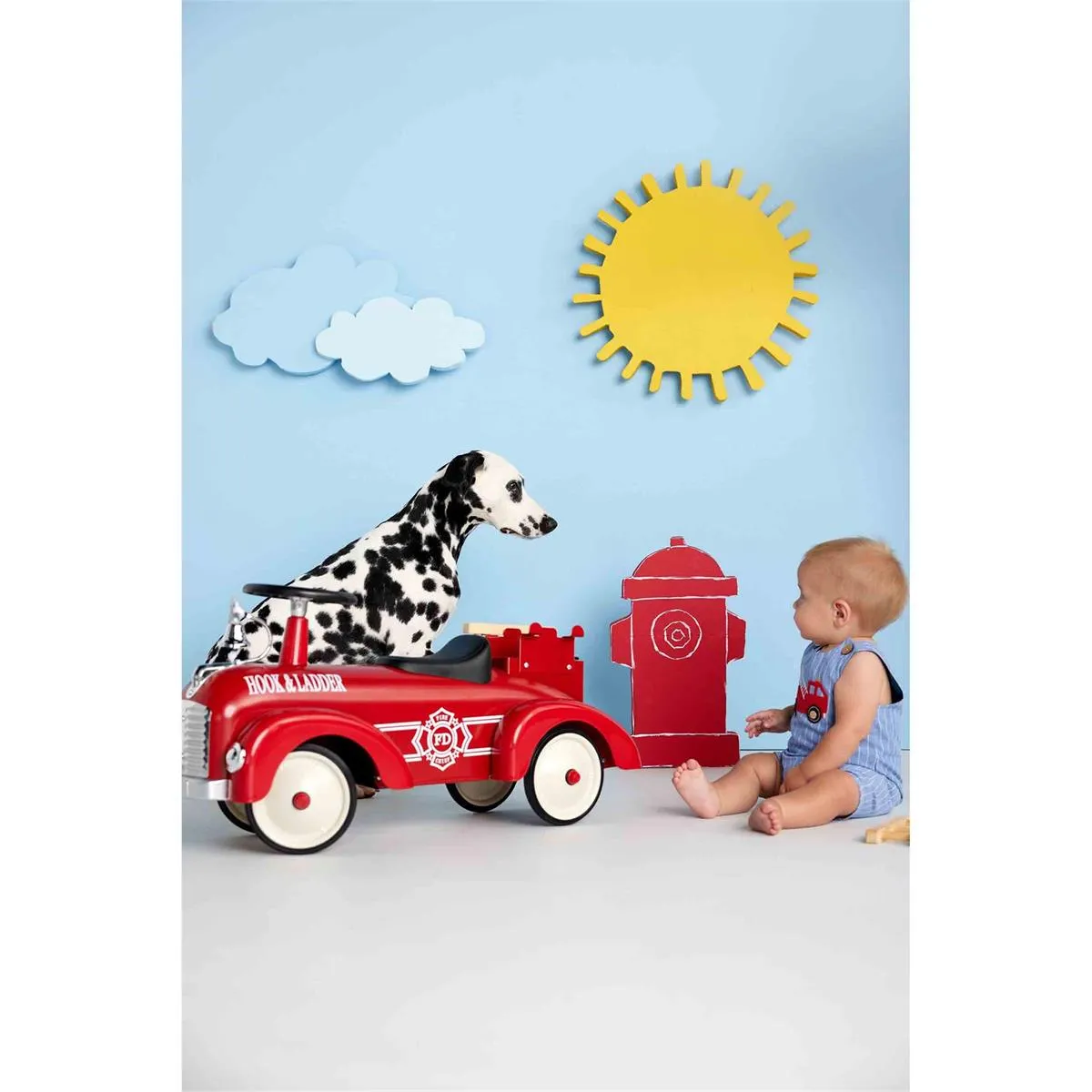 Mud Pie Pinstripe Chambray Fire Truck Jon Jon