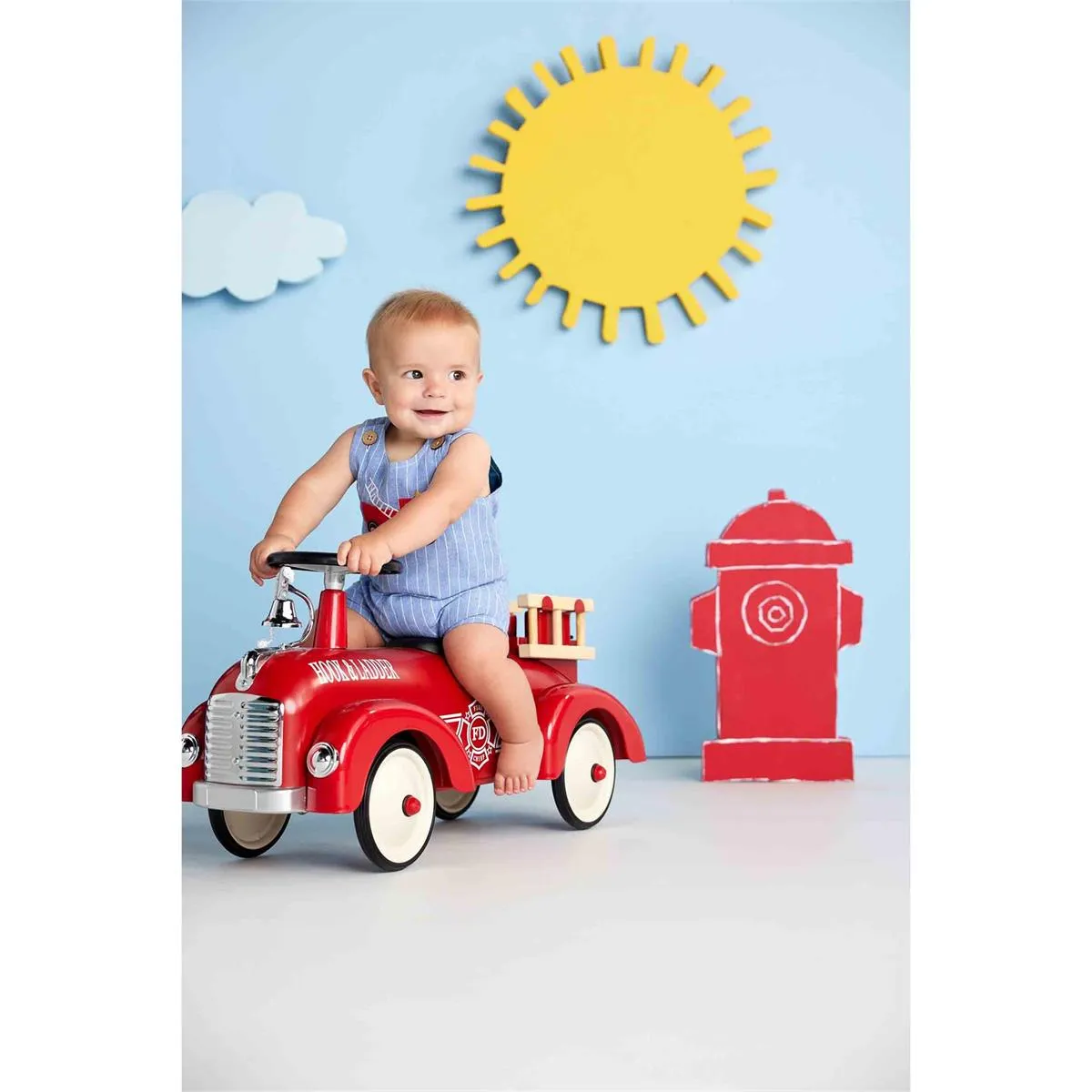 Mud Pie Pinstripe Chambray Fire Truck Jon Jon