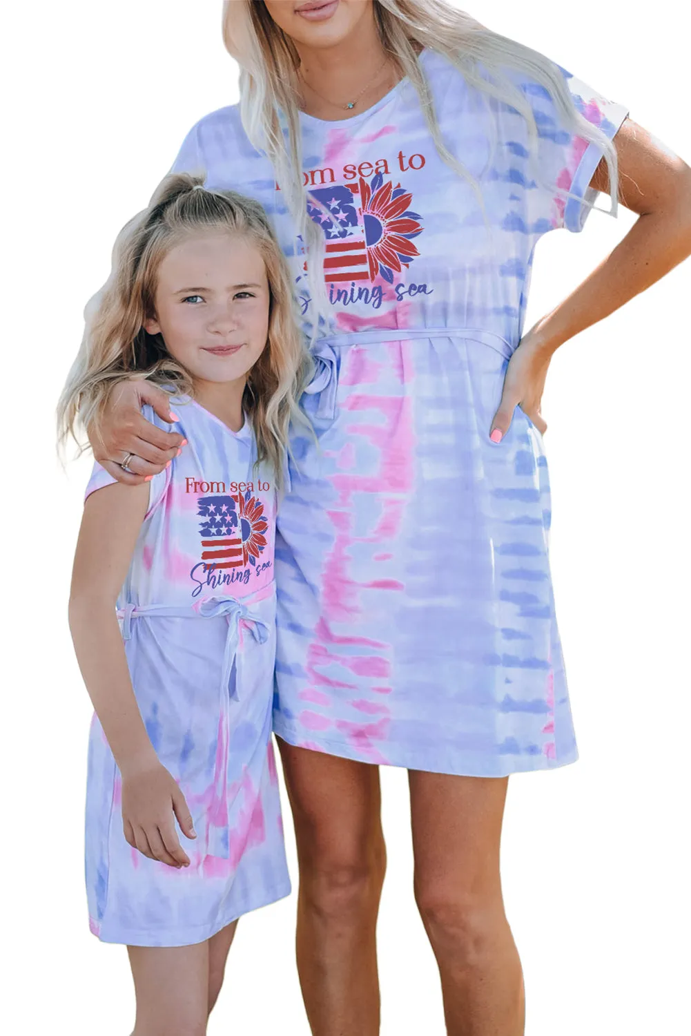 Multicolor American Flag Sunflower Tie Dye Print Adult Mini Dress