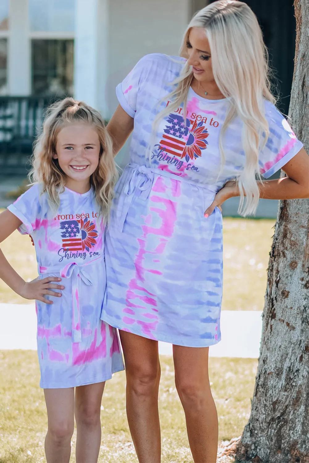 Multicolor American Flag Sunflower Tie Dye Print Adult Mini Dress