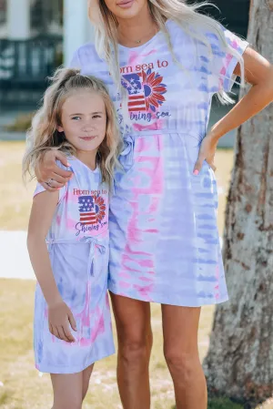 Multicolor American Flag Sunflower Tie Dye Print Adult Mini Dress